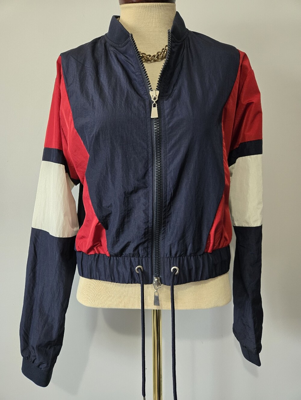 HARLOW Navy, Red & White Colorblock Windbreaker Jacket. Size M